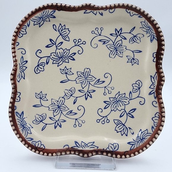 Tara Temptations Square Salad Dessert Plate Floral Lace Blue Hand Painted 6.2 in - Picture 2 of 8